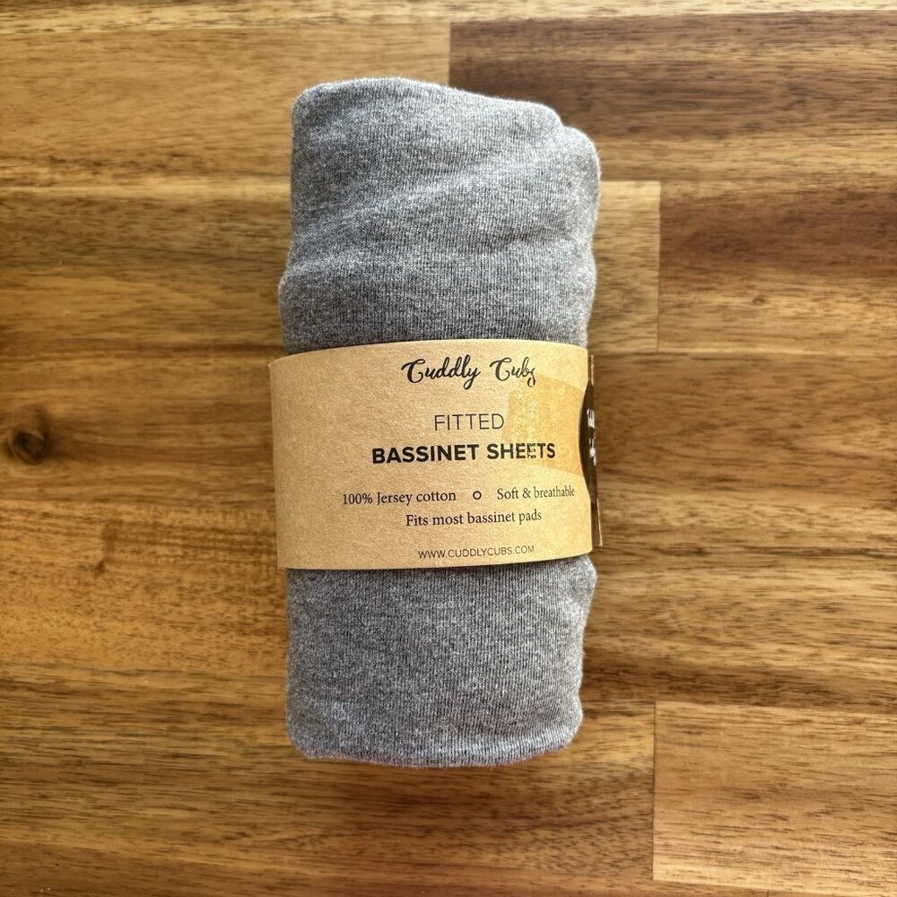 Cuddly Cubs Fitted Bassinet Sheet Jersey Knit Cotton‎ Gray Minimalist Neutrals